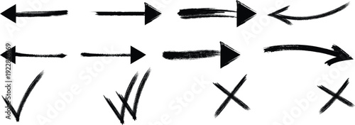 hand drawn arrows and check marks silhouette on white background