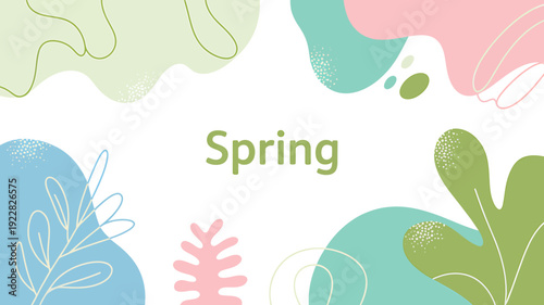 Colorful abstract shapes and leaves in pastel colors for spring design