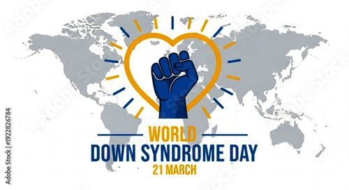 Global Awareness Illustration Featuring Heart Symbol and World Map Supporting Inclusion and Equality for Down Syndrome Community
