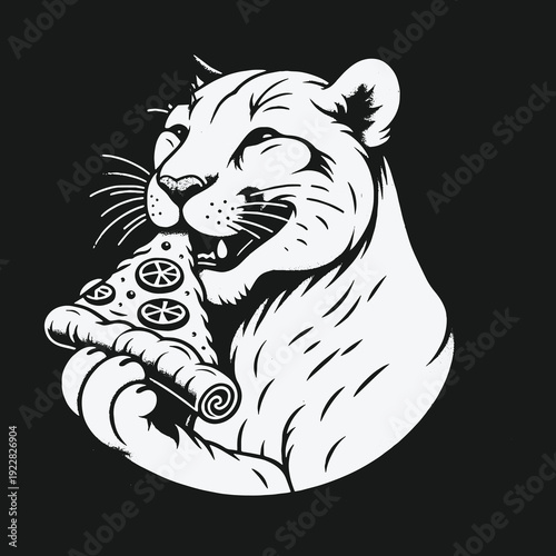 Whimsical Feline Feast: A Cougars Love for Pizza.
