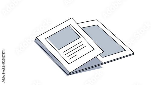 Open brochure or magazine mockup with blank pages and grey layout blocks for presentation or design display on white background.