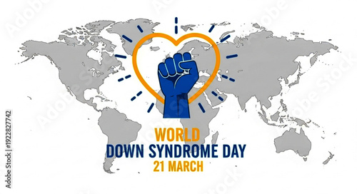 World Down Syndrome Day Graphic with Heart and Globe Symbolizing Compassion, Inclusion and Worldwide Support