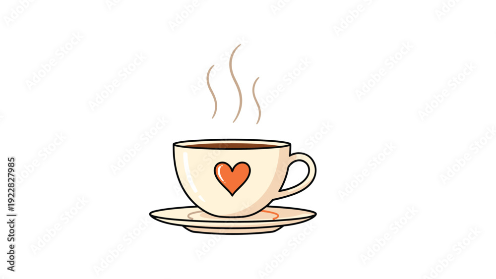 Fototapeta premium Steaming hot cup of coffee or tea featuring a heart design on the mug representing love warmth and cozy morning moments.