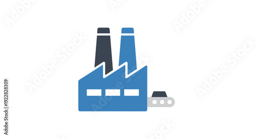 Industrial Factory Building With Smokestacks.