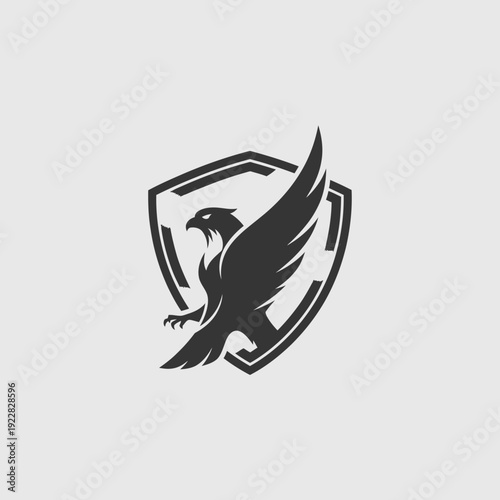 Majestic Eagle Falcon inside Shield Symbol of Protection and Strength on a Light Gray Background