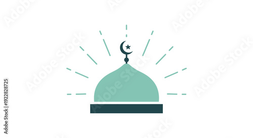 Green mosque dome with crescent moon.