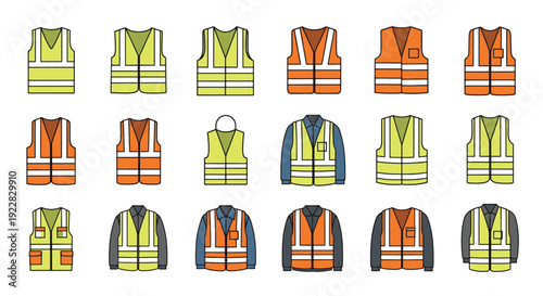Set of 18 Safety Vest Icons Vector