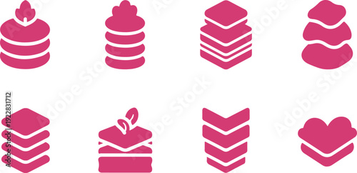 Colorful stackable layered cake and dessert icons with transparent background for digital design projects