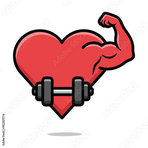 Heart and dumbbell icon for fitness and health concept