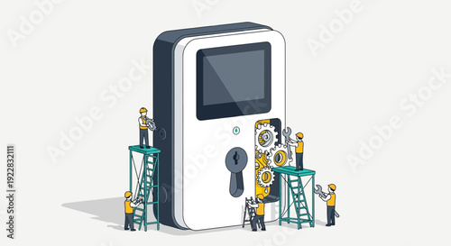 Large White Safe with Workers Maintenance.