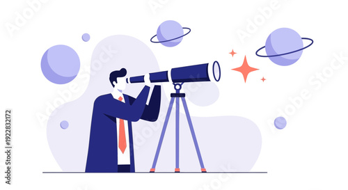 Man Observing Stars Through Telescope.