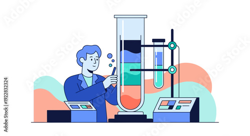 Scientist Conducting Laboratory Experiment with Equipment.
