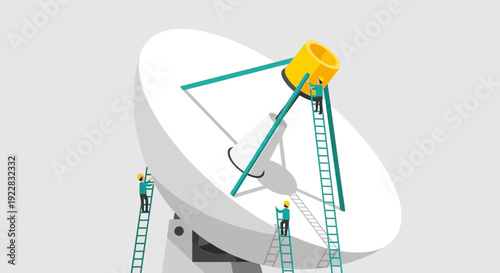 Satellite Dish Maintenance Workers on Ladders.