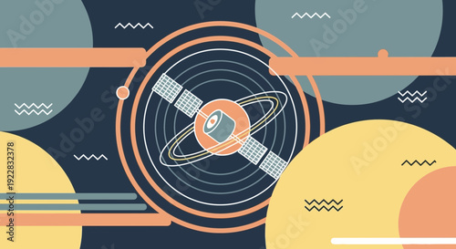 Stylized Planet with Rings and Orbit.