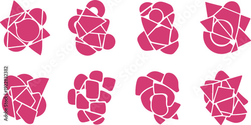 Creative geometric abstract floral designs with intricate line patterns in pink color isolated on transparent background