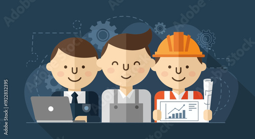 Three Men Working Together on Project.