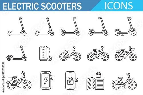 Modern Urban Micro Mobility Electric Scooter Symbol Collection