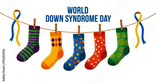 Hanging Colorful Socks Graphic Celebrating World Down Syndrome Day and Diversity Awareness Campaign