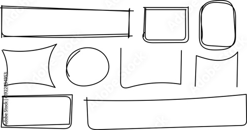 Hand drawn box frame pen border doodle rectangle shape. Childish chalk texture. Cute frames for school or kindergarten posters, textbooks and educational books, text vector design.