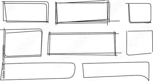 Hand drawn box frame pen border doodle rectangle shape. Childish chalk texture. Cute frames for school or kindergarten posters, textbooks and educational books, text vector design.