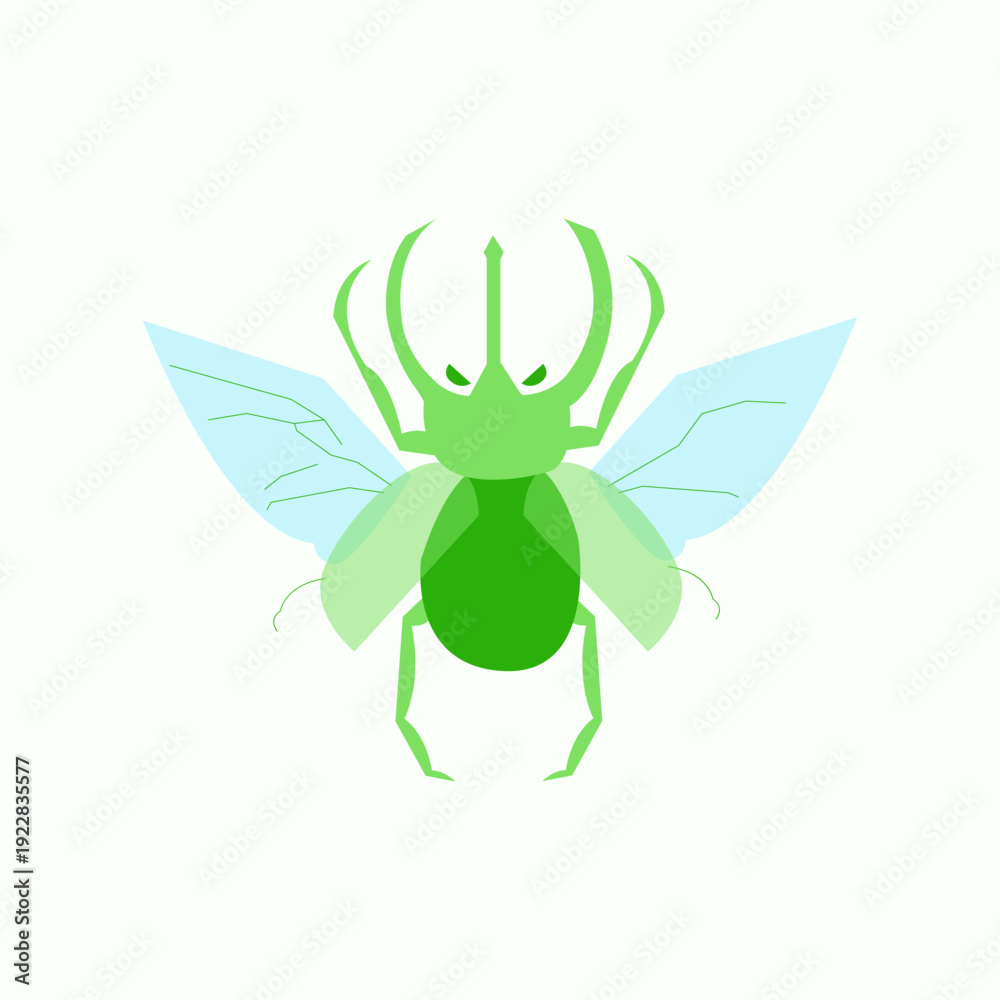 Fototapeta premium Green Winged Beetle Flat Vector Illustration – Wildlife Insect