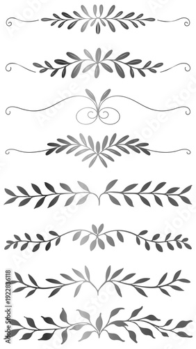 Decorative vignettes and ornaments on a transparent background (silver)