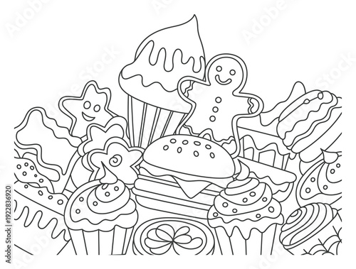 A Whimsical Collection of Delicious Treats and Cookies for Coloring Fun