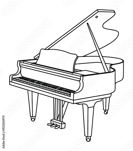 Black and White Line of a Grand Piano