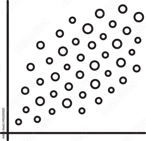 Minimalist line drawing of a scatter plot graph illustrating data distribution and statistical analysis market research results