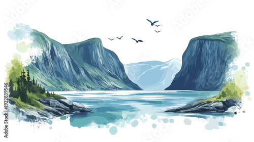 Gros Morne National Park. Gros Morne National Park hand drawn watercolor illustration