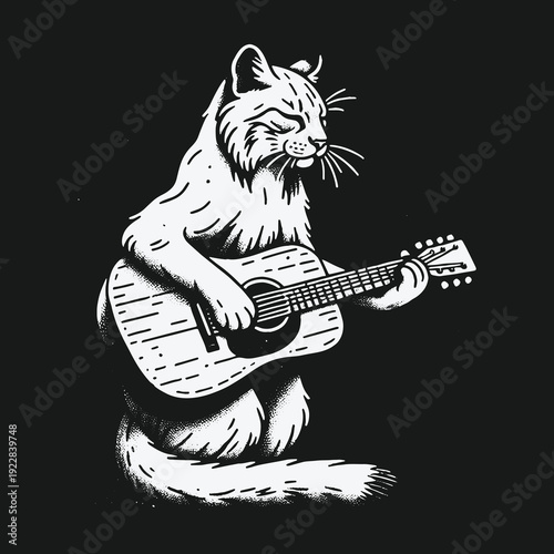 A Whimsical Feline Musician Serenading the Night with Acoustic Melodies.