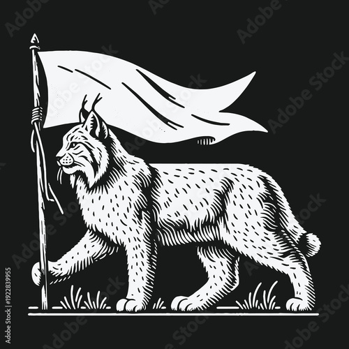 Lynx with Flag: A Symbol of Strength and Independence.