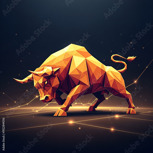 Abstract Golden Polygonal Bull Representing Bull Market