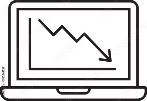 Open laptop computer device showing a downward trending line chart representing business loss or severe economic decline