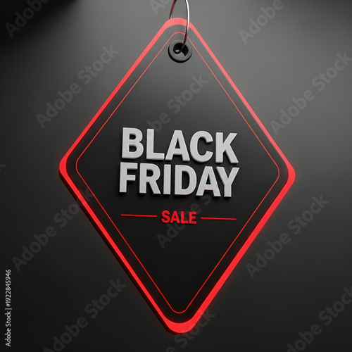 Black Friday Sale Tag with Glowing Red Border on Dark Background