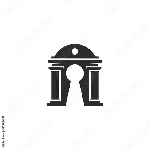 Archway with Keyhole Logo Design on Isolated White Background, Legal Access and Security Symbol.