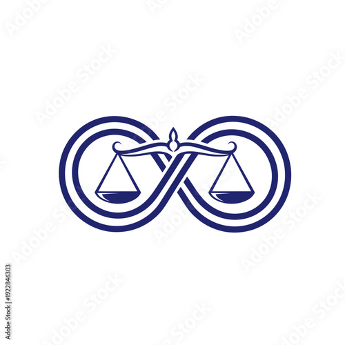 Double Infinity Symbol with Scales of Justice Logo on isolated white background