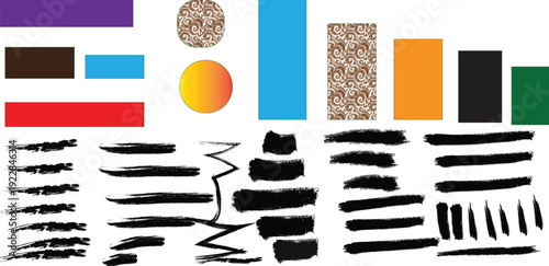 A colorful collection of various brush strokes and shapes for digital art