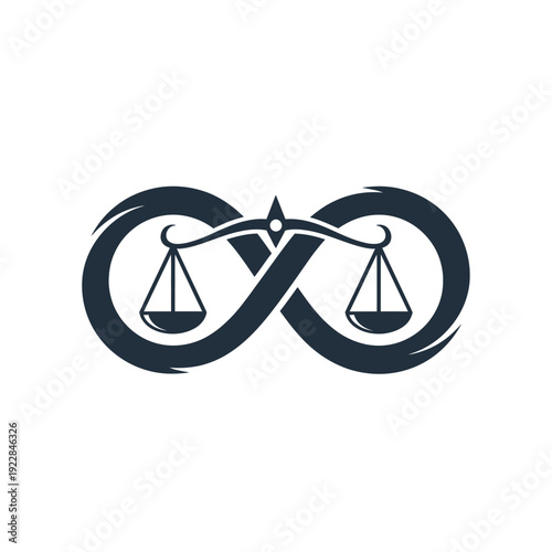 Infinity Symbol with Scales of Justice Logo on isolated white background
