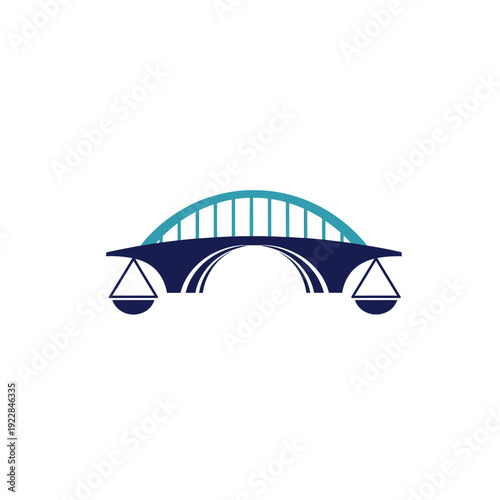 Bridge and Scales of Justice Logo on isolated white background
