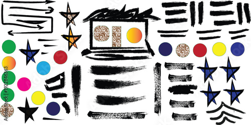 Vibrant abstract artwork with colorful shapes and expressive brushstrokes on a white background