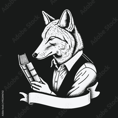 Coyote Reading a Book: A Whimsical Illustration of Intellectual Pursuit.