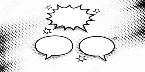 Vector illustration set of blank comic speech bubbles and cartoon thought clouds for communication design