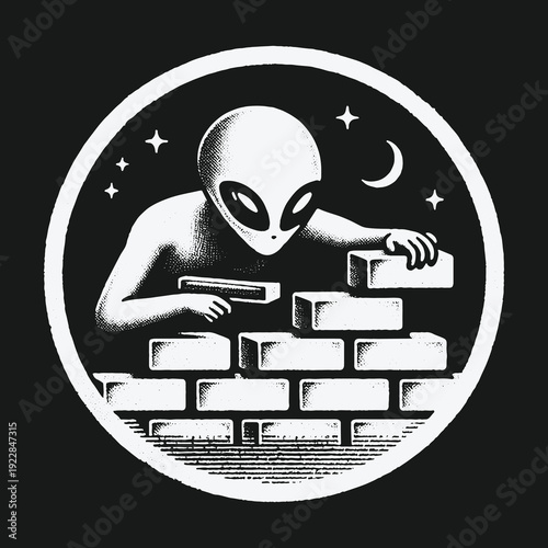 Alien Architect: Constructing a Cosmic Wall Under the Night Sky.