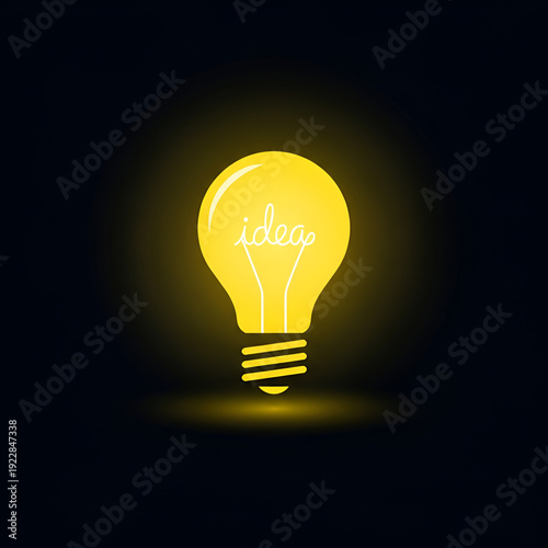 Glowing Idea Light Bulb Illustration on Dark Background