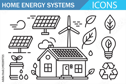 Eco Friendly House with Solar Power System and Energy Storage Illustration