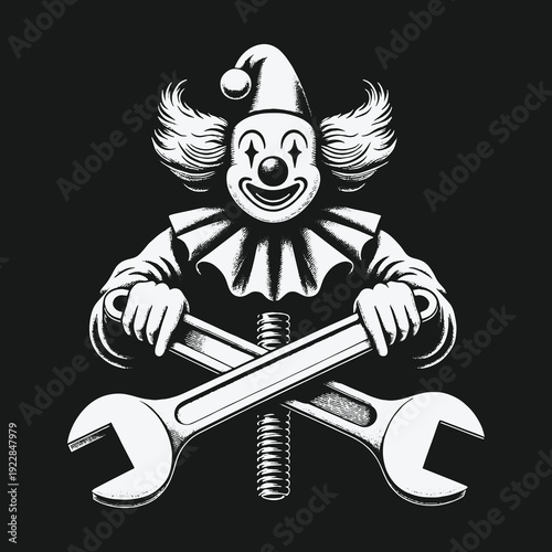 Clown Mechanic: A Whimsical Take on Industrial Imagery.
