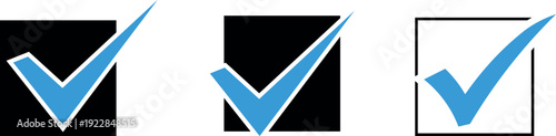 Checkmark icon set with blue tick marks in square checkboxe vector isolated on transparent background