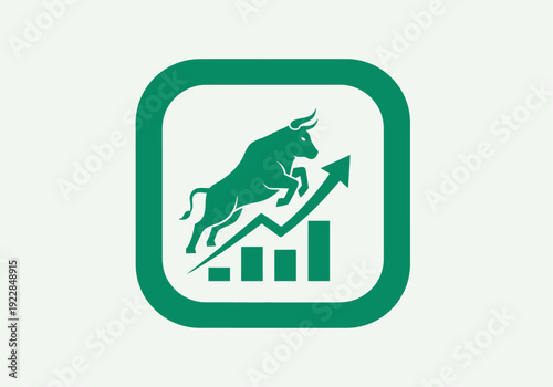 A green bull charging upwards on a bar graph indicating financial growth and success.