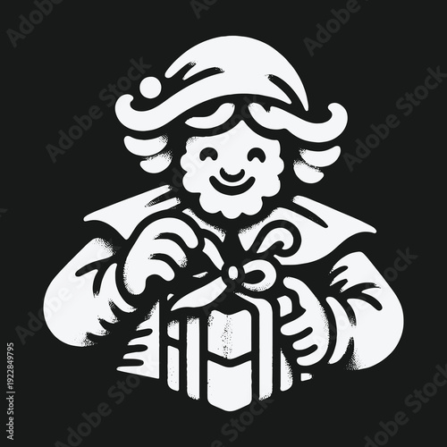 Festive Joy: A Cheerful Elf Unwrapping a Christmas Gift.